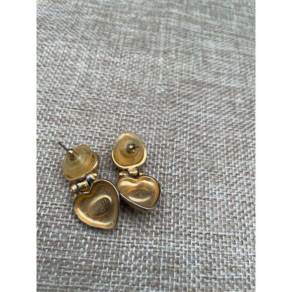 Vintage Signed Carolee Matte goldtone 1.25” Retro Pierced Dangle Earrings Double - Picture 2 of 4